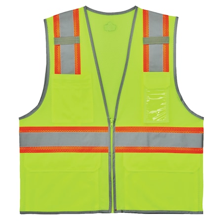Ergodyne Two-Tone Hi-Vis Safety Vest L/XL Class 2 H Back, , Zipper 6 Pockets, 2 Mic Tab, ID Window 8246Z-S